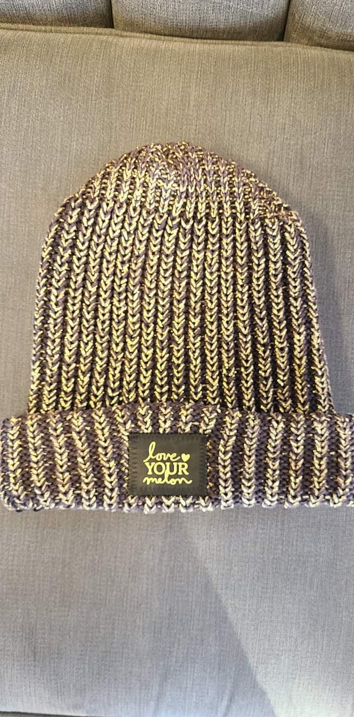Love Your Melon Toques Black White + Gold with Black Pom