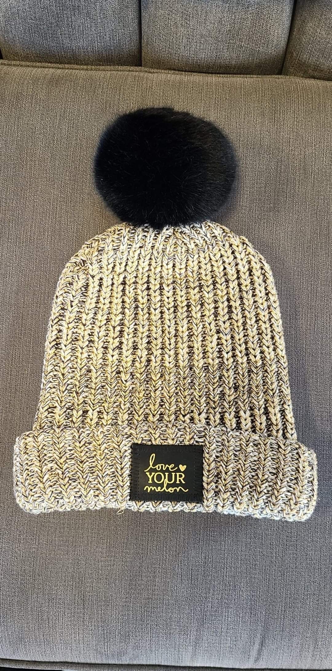 Love Your Melon Toques Gold Cream with Black Pom